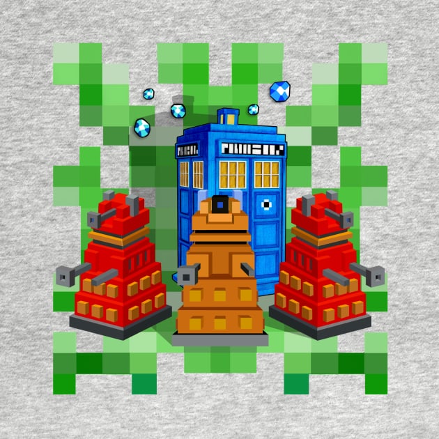 8bit Robot Droid Dalek With Blue Phone box by Dezigner007